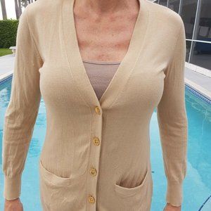 Ralph Lauren Tan Gold Button Soft Cotton Cardigan
